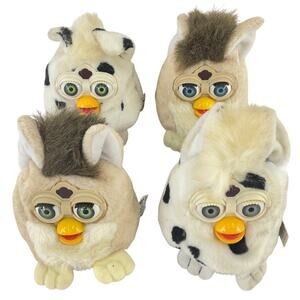 Vintage 90s Set of 4 Furby White & Beige Bean Bag Plush Stuffed Toy Preowned